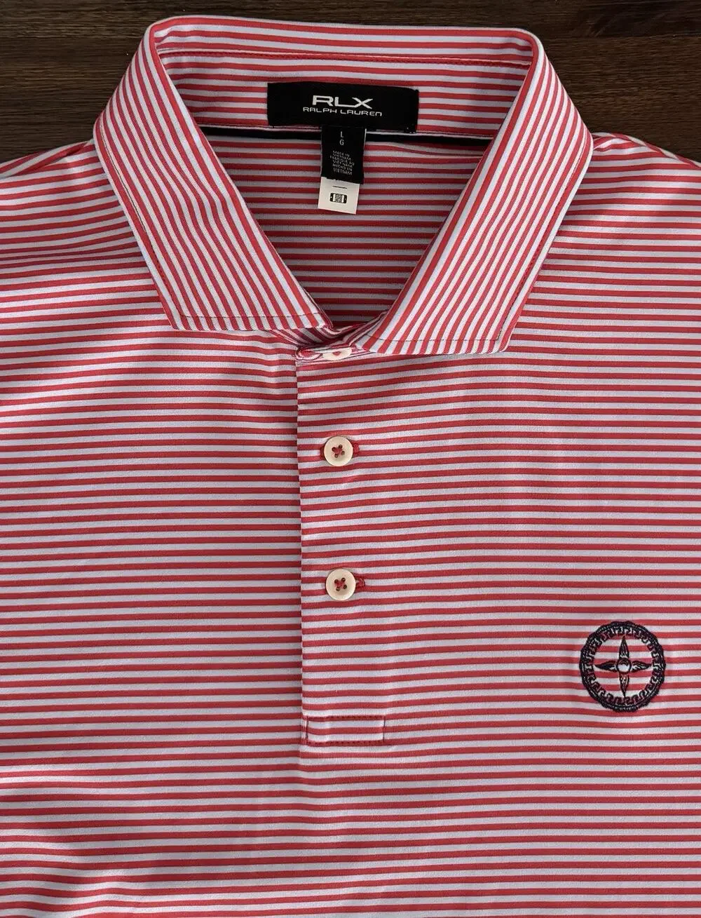 RLX Ralph Lauren Men’s Performance Golf Polo Red Blue Stripe Logo Large